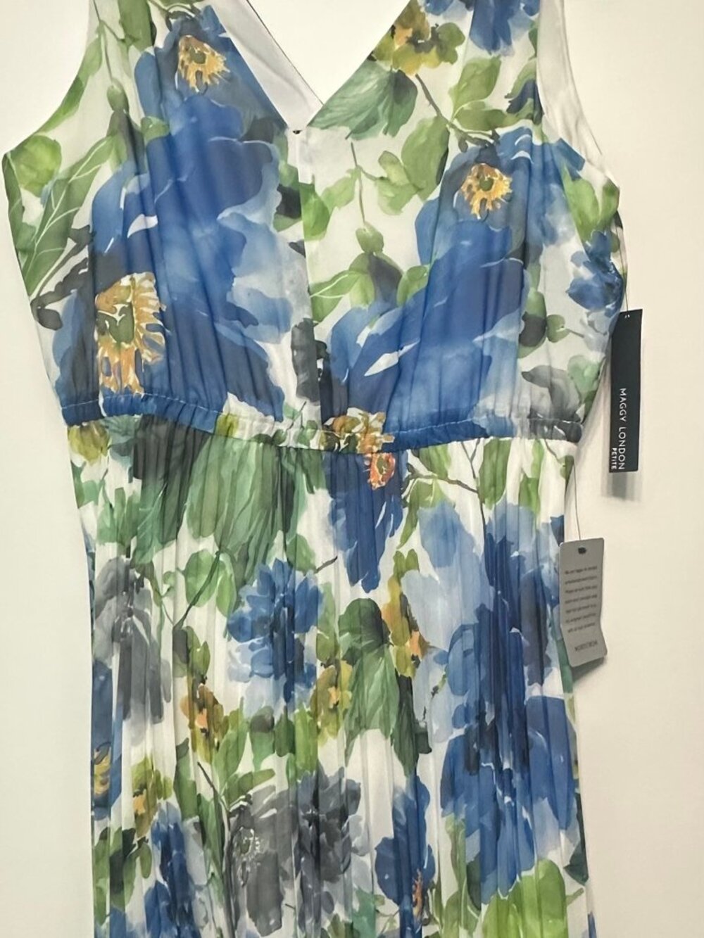 Maggy London 12P Blue, Green, White Floral Dress, NWT